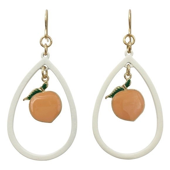 Peach Fruit Teardrop Dangle Earrings - Picture 1 of 3